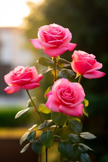 La rosa brillante fiorisce alla luce del sole