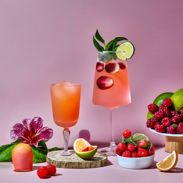 La rosa cocktail esotici e frutti sul rosa