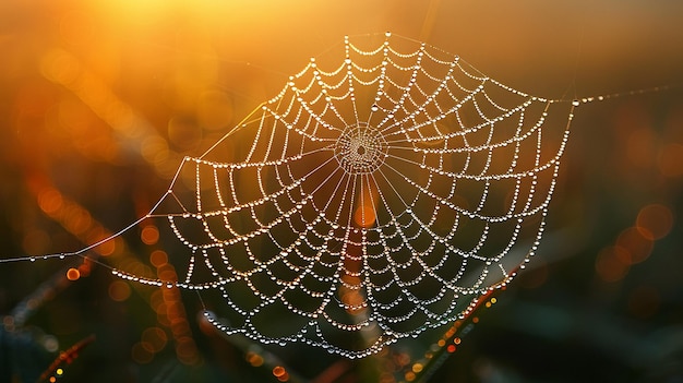 La rugiada mattutina su una rete di ragno