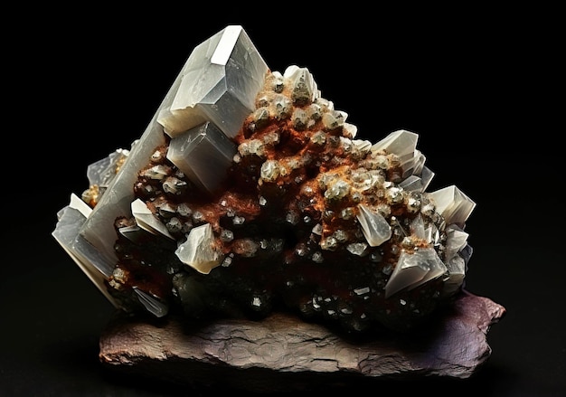 La safflorite è una rara pietra naturale preziosa su uno sfondo nero generato dall'AI