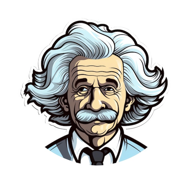 La saggezza capricciosa Albert Einstein illustrato in stile cartone animato con linee spesse su un bianco pulito