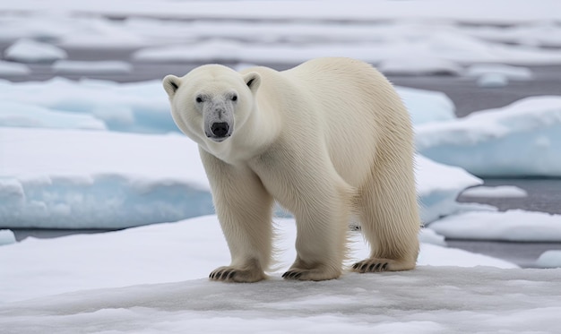 La sagoma dell'orso polare sullo sfondo ghiacciato del ghiacciaio