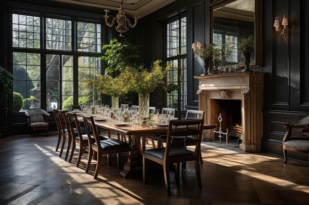 La sala da pranzo mette in mostra una cornice vuota