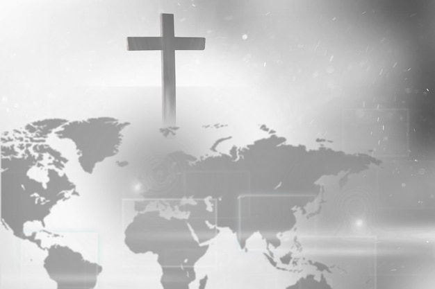 La Santa Croce e il Vangelo mondiale sullo sfondo del mondo.