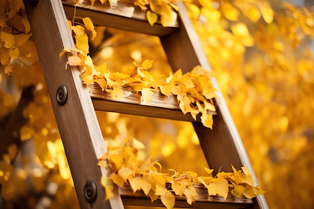 La scala della biblioteca della foglia d'oro, il verme da libro, la fantasia, il giorno del libro d'autunno.