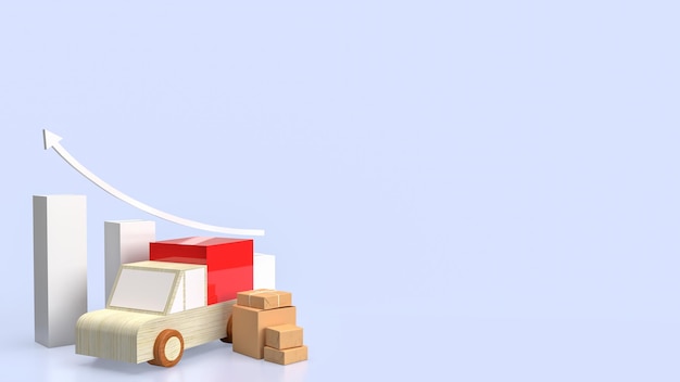La scatola di carta e il furgone per il concetto di consegna 3D