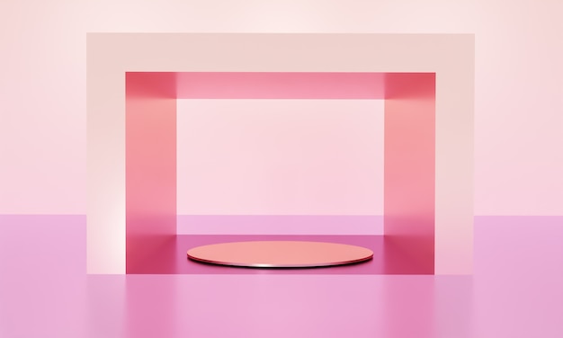 La scena con il podio per la presentazione in stile minimale 3d rende il disegno astratto del fondo
