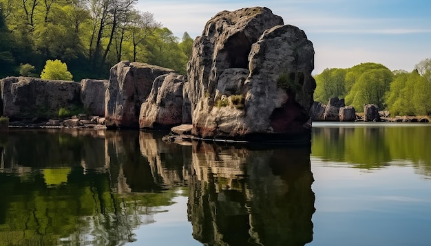 La scena tranquilla del riflesso di un albero nello stagno, la bellezza della natura generata dall'AI