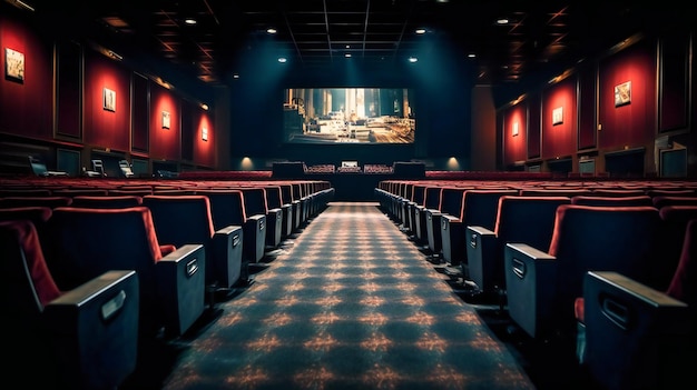 La scena trasmette un senso di attesa nel cinema buio e vuoto