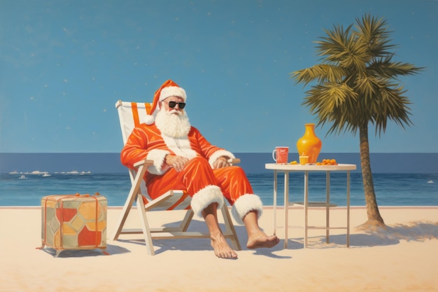 La sedia da spiaggia di Babbo Natale Viaggio in mare Generare Ai