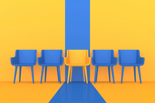 La sedia gialla si distingue dal blu Concetto di opportunità di lavoro
