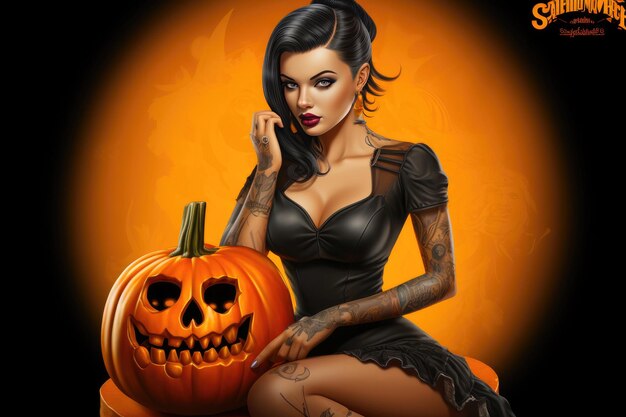 La seducente bellezza di PinUp in una zucca infestata