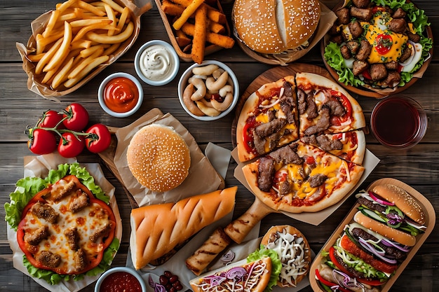 La selezione di prodotti fast food è sparsa in tutto il mondo
