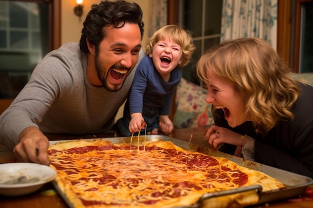 La serata di pizza in famiglia e' divertente.