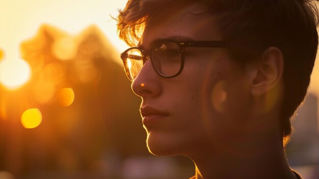 La serenità giovanile catturata al tramonto l'adolescente contemplativo immerso nell'ora d'oro