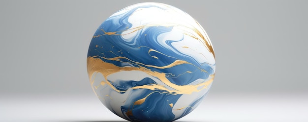 La sfera illustrata del pianeta in marmo e seta con colori oro e blu aggiunge un tocco artistico