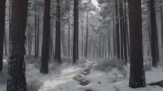 La silenziosa caduta della neve in una silenziosa foresta invernale