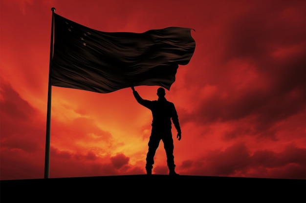 La silhouette 3D della bandiera che ondeggia raffigura una figura maschile in posizione orgogliosa