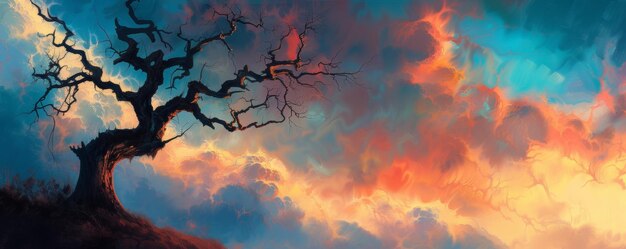 La silhouette di un albero contro un cielo nuvoloso