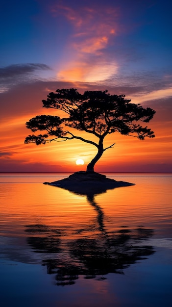 La silhouette di un albero solitario al tramonto