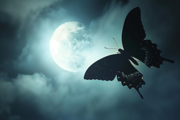 La silhouette di una farfalla contro la luna piena