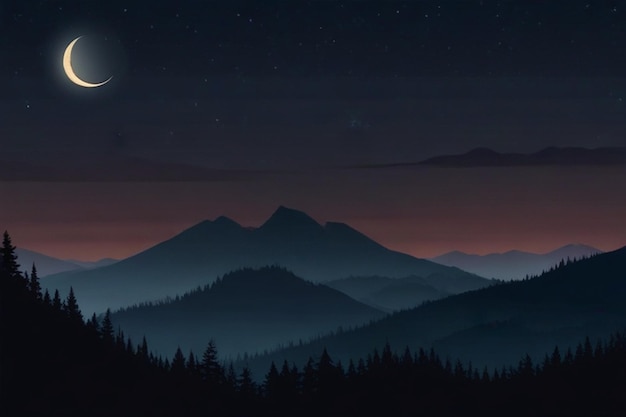 La silhouette illuminata dalla luna di una cresta montuosa