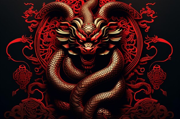 La siluetta del totem del re del serpente di stile cinese antico ha dettagliato la grafica perfetta della linea di composizione