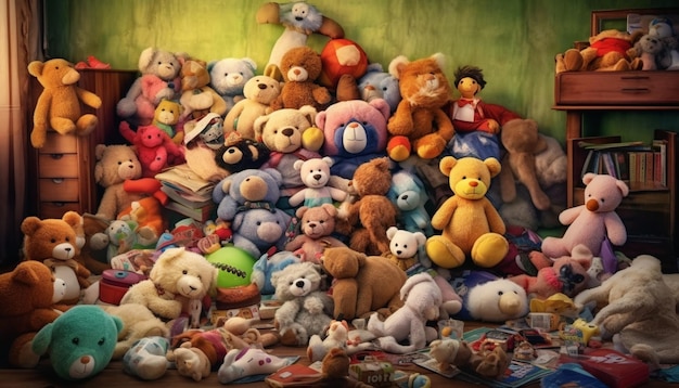 La simpatica collezione di orsacchiotti porta gioia all'infanzia in casa generata dall'intelligenza artificiale