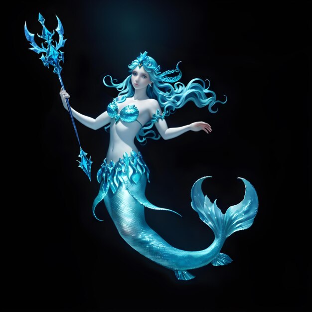 La sirena blu regina dei mari con il tridente