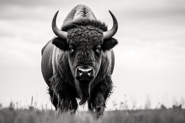 La solitudine di Bison39 Una foto in bianco e nero sul campo di Generative AI