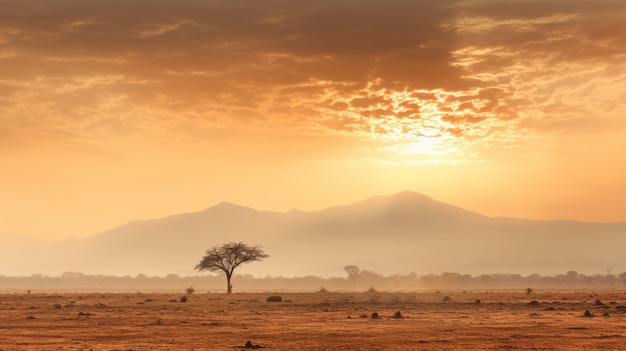 La spettacolare silhouette di un elefante all'alba contro una tempesta di polvere sull'altopiano