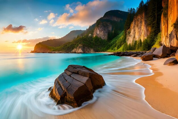 La spiaggia con l'acqua limpida e turchese