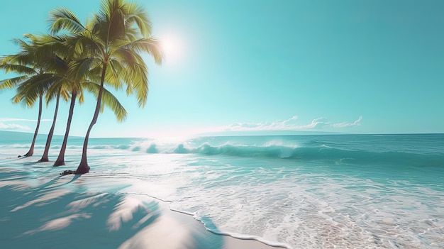 La spiaggia con le palme e l'oceano blu