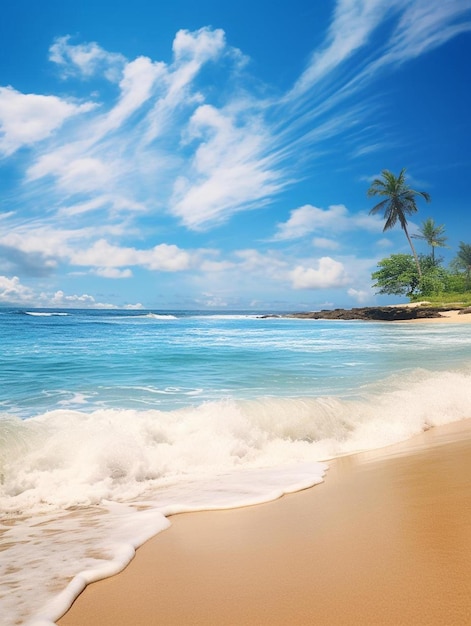 la spiaggia con palme e l'oceano