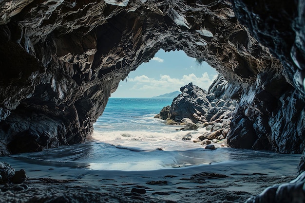 la spiaggia dall'interno di una grande grotta rocciosa