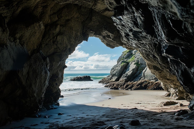 la spiaggia dall'interno di una grande grotta rocciosa