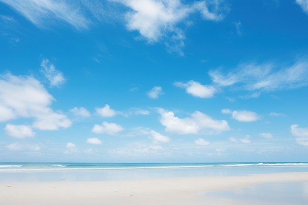 La spiaggia dell'oceano, il cielo blu, il giorno, l'orizzonte rilassante, generare Ai.