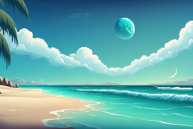 La spiaggia nell'oceano con la luna