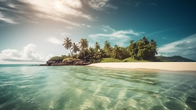 La spiaggia tropicale e le palme con il paesaggio soleggiato delle vacanze sull'oceano hanno generato ai