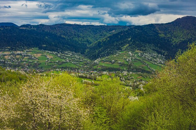 La splendida vista sulle montagne in primavera