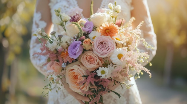 La sposa con un bouquet di fiori