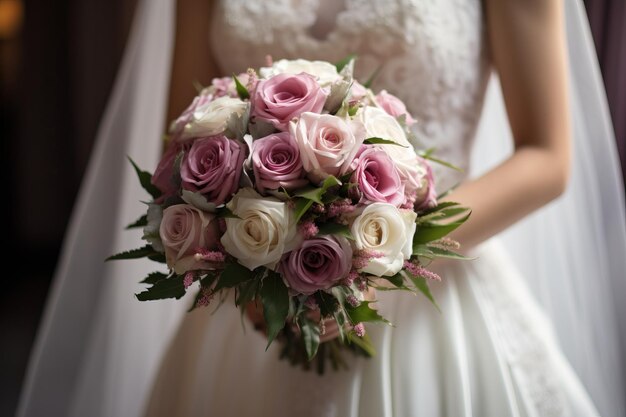 La sposa con un bouquet L'amore è nei più piccoli dettagli Abito da sposa Bouquet di sposa