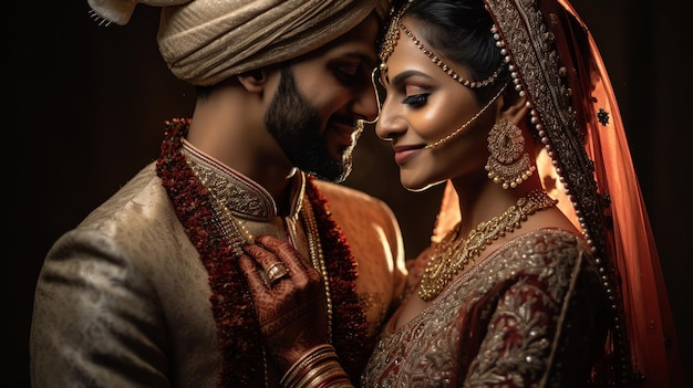La sposa e lo sposo della coppia indiana appena sposata si sono sposati