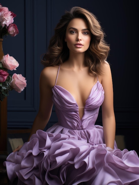 La sposa in un vestito viola da sposa