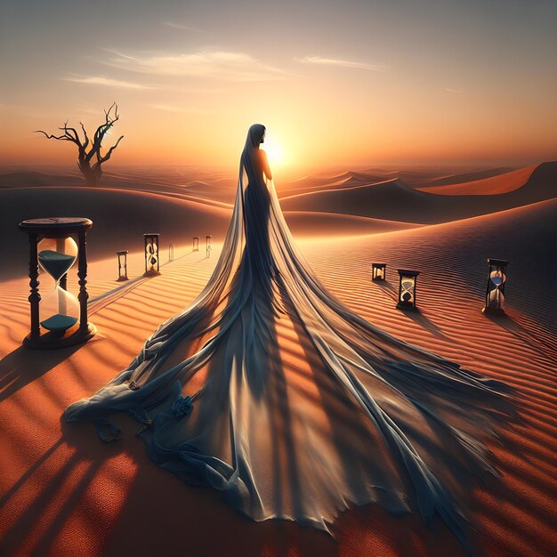 La sposa nel deserto illustrazione 3D