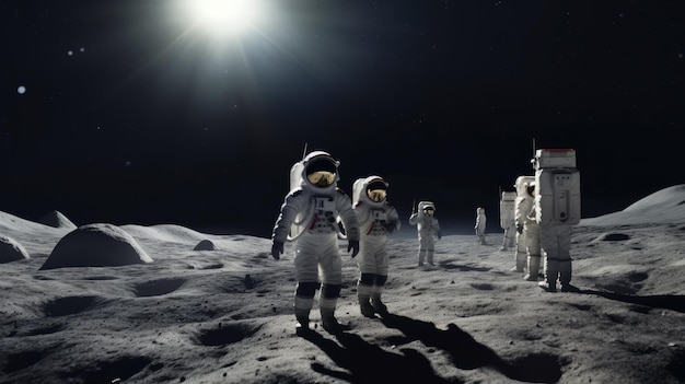 La squadra di astronauti sta camminando sulla luna AI generativa