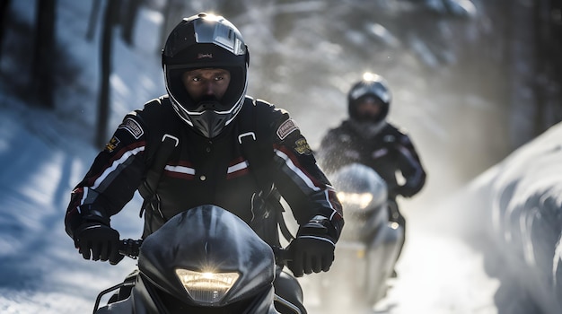 La squadra di bob sta partendo all'inizio di una gara su pista ghiacciata