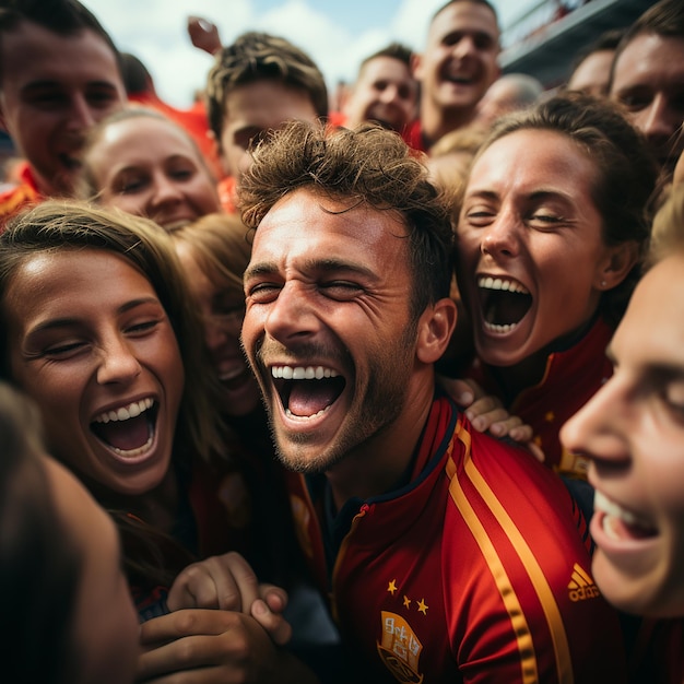 La squadra spagnola si abbraccia dopo aver vinto la finale