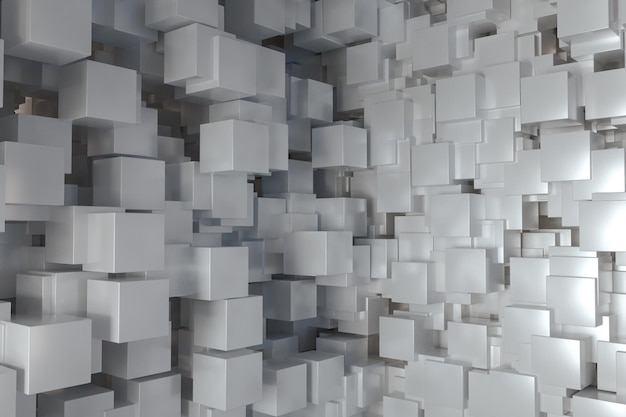 La stanza fatta di cubi nello spazio tridimensionale rendering 3d
