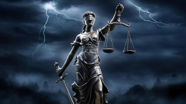 La statua di Lady Justice al buio